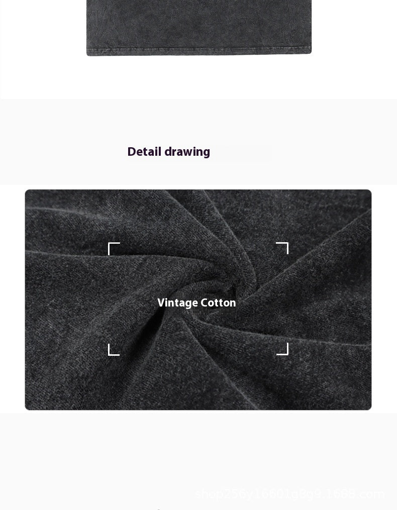 Cross-border Hot Solid Color Retro Worn Looking Washed-out T-shirt Harajuku Cotton