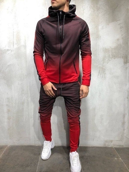 Cross-Border Foreign Trade European And American Men's Casual Two-Piece Hooded Zipper Sweater And Trousers 4-Color Gradient Sports Suit
