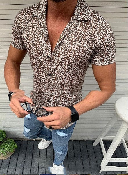 Lapel Casual Printed Short Sleeves