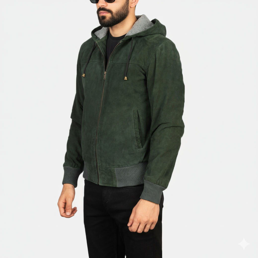 Men's Nintenzo Green Hooded Suede Jacket – The Jacket Maker