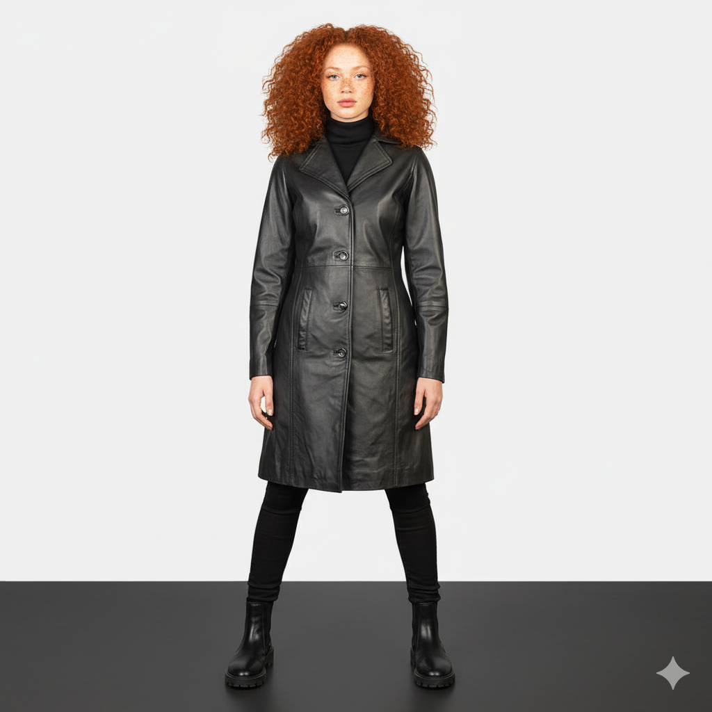 Women's Alexis Black Single Breasted Leather Coat – Noir Mode