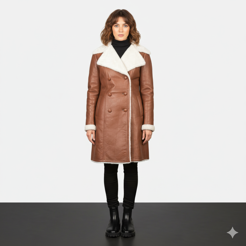 Women's Amie Brown Double Breasted Shearling Coat – Noir Mode