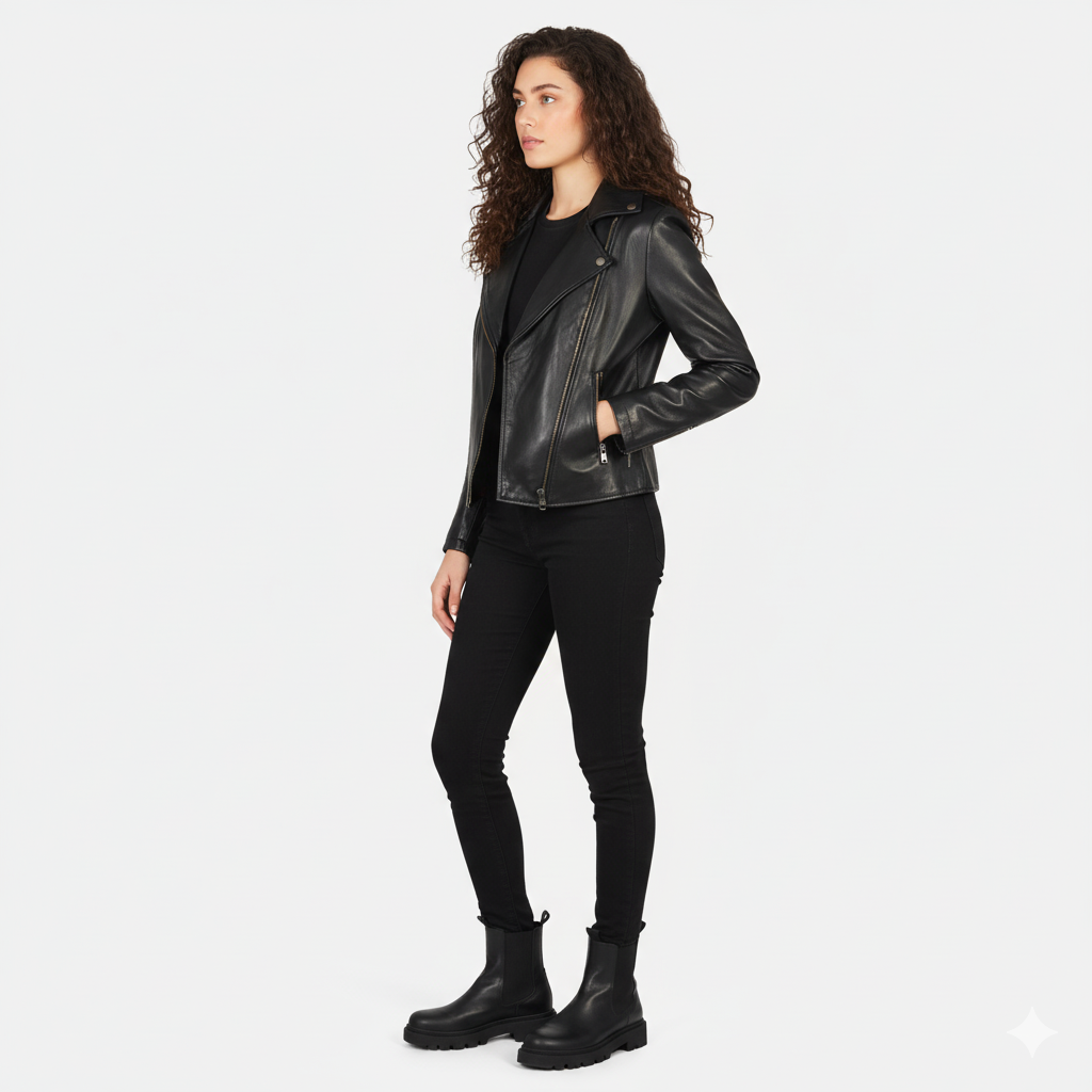 Women's Flashback Black Leather Biker Jacket – Noir Mode