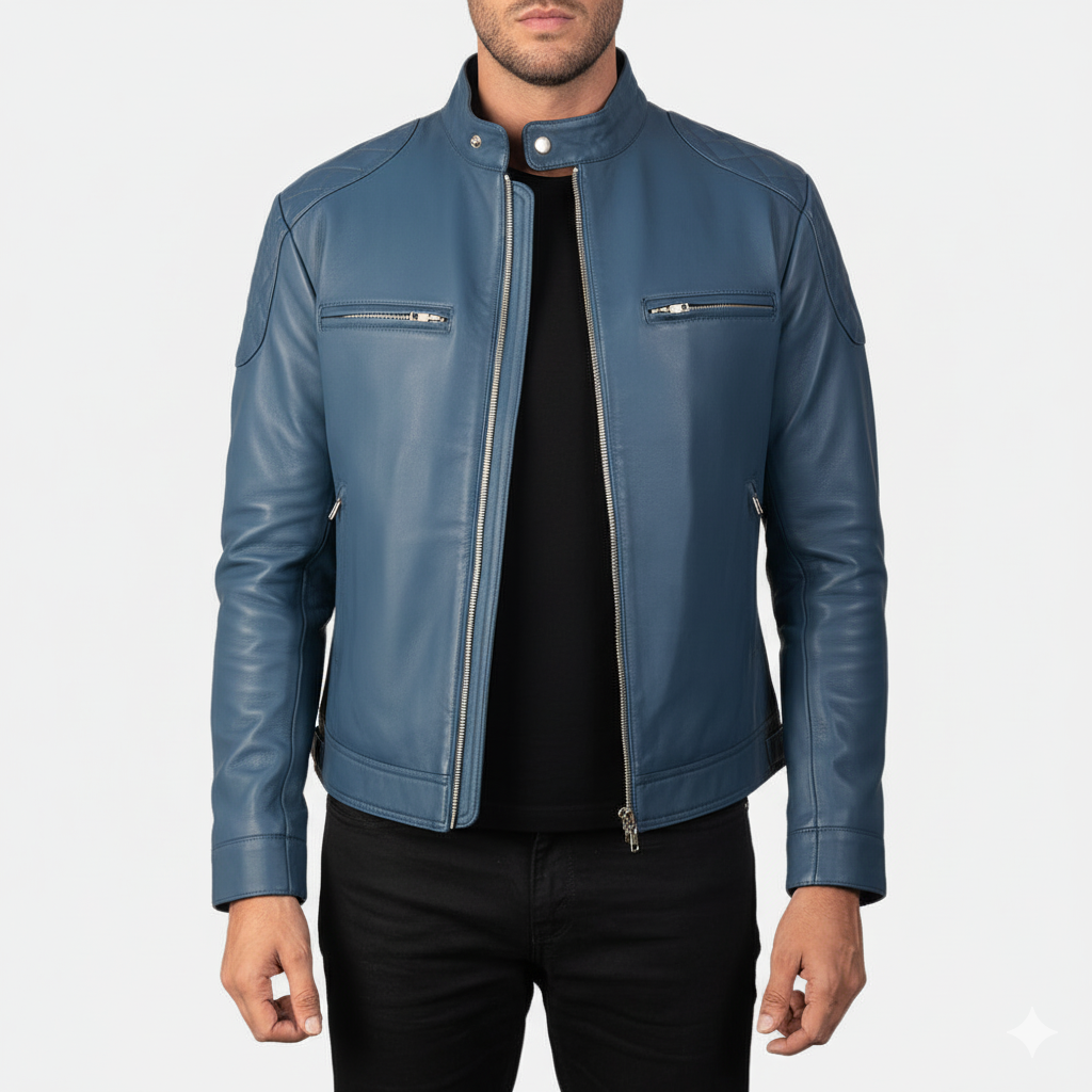 Men's Gatsby Quilted Blue Leather Biker Jacket – The Jacket Maker