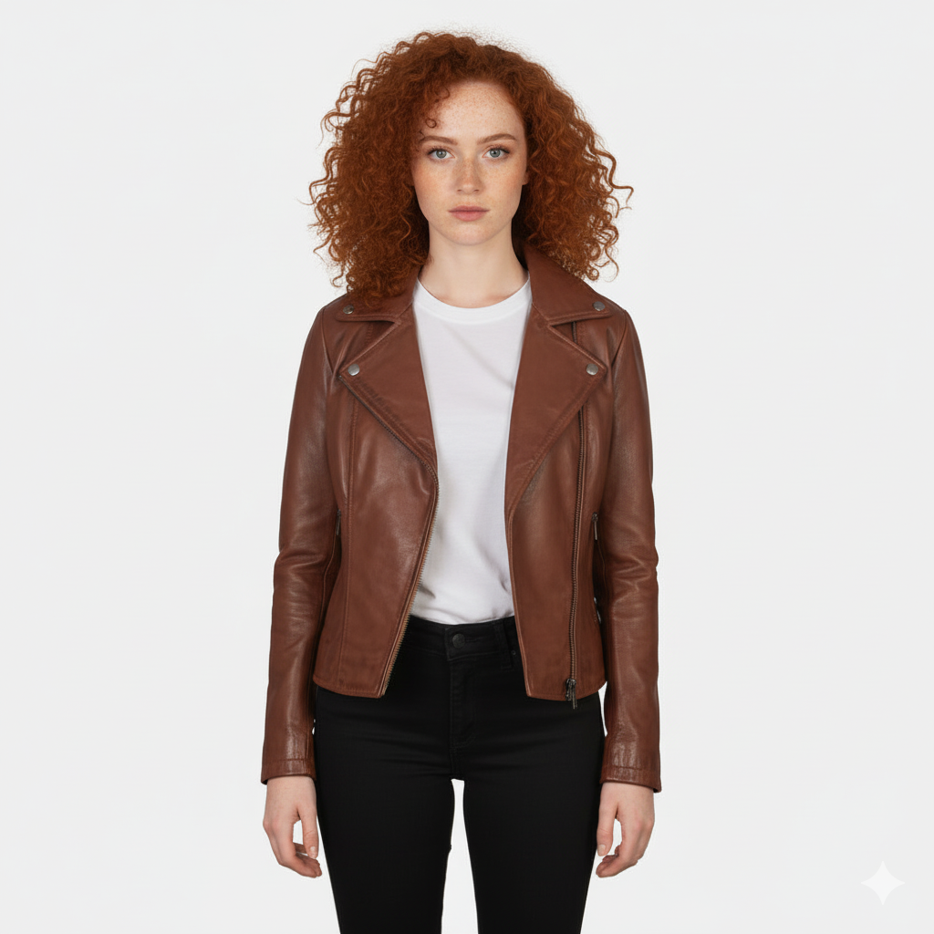 Women's Flashback Brown Leather Biker Jacket – Noir Mode