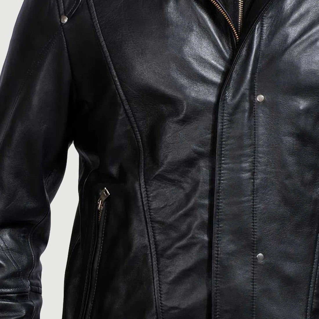 Black Hooded Leather Jacket BL-85